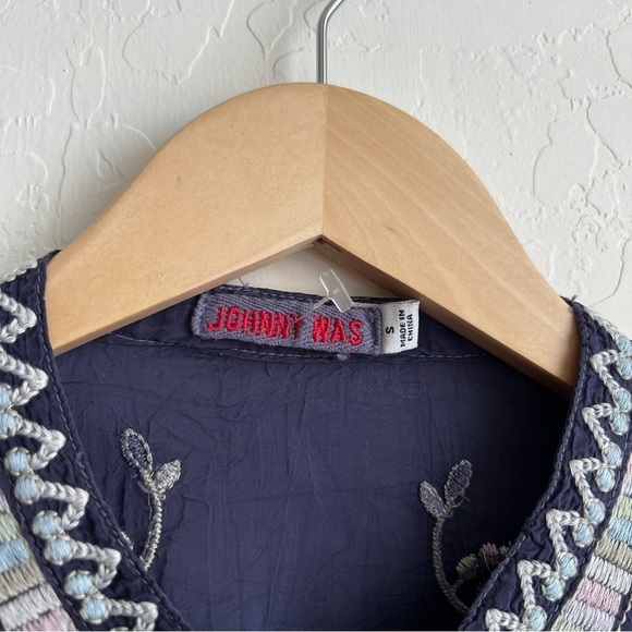 Johnny Was Mayan Ivory Embroidered Long Sleeve Tunic Blue - Picture 13 of 15